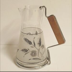 MCM Libbey Glass Wood & Metal Pitcher